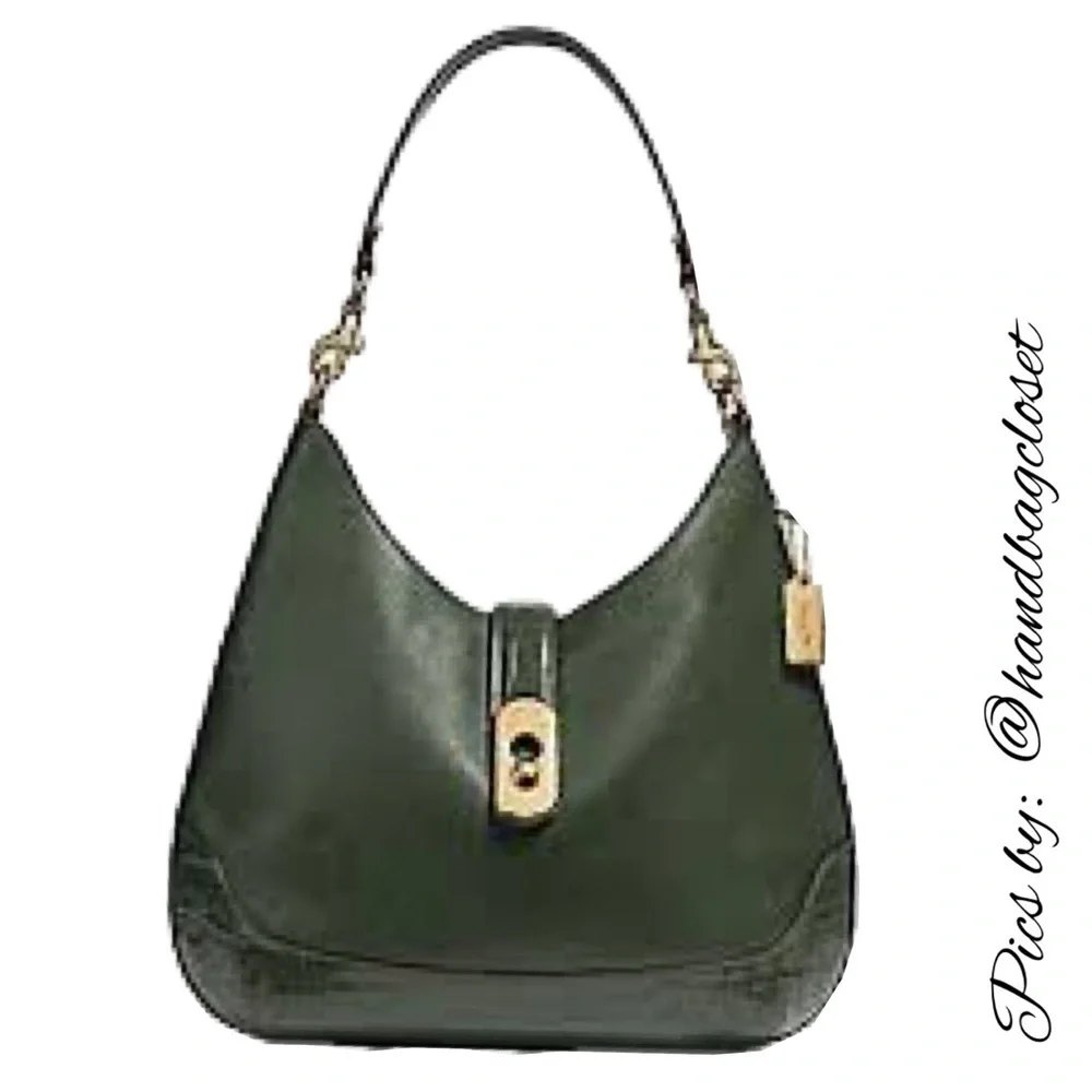COACH AMBER IVY GREEN MIXED CROC LEATHER GOLD SHOULDER BAG AND WALLET SET
